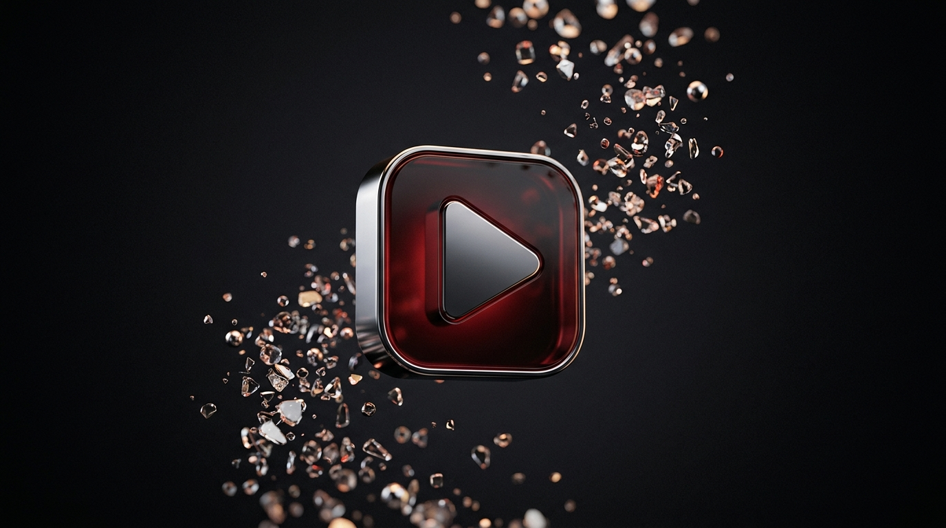 Illustration 3D : croissance d'abonnes et de vues YouTube, bouton play chrome et particules qui grimpent