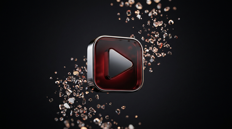 Illustration 3D : croissance d'abonnes et de vues YouTube, bouton play chrome et particules qui grimpent