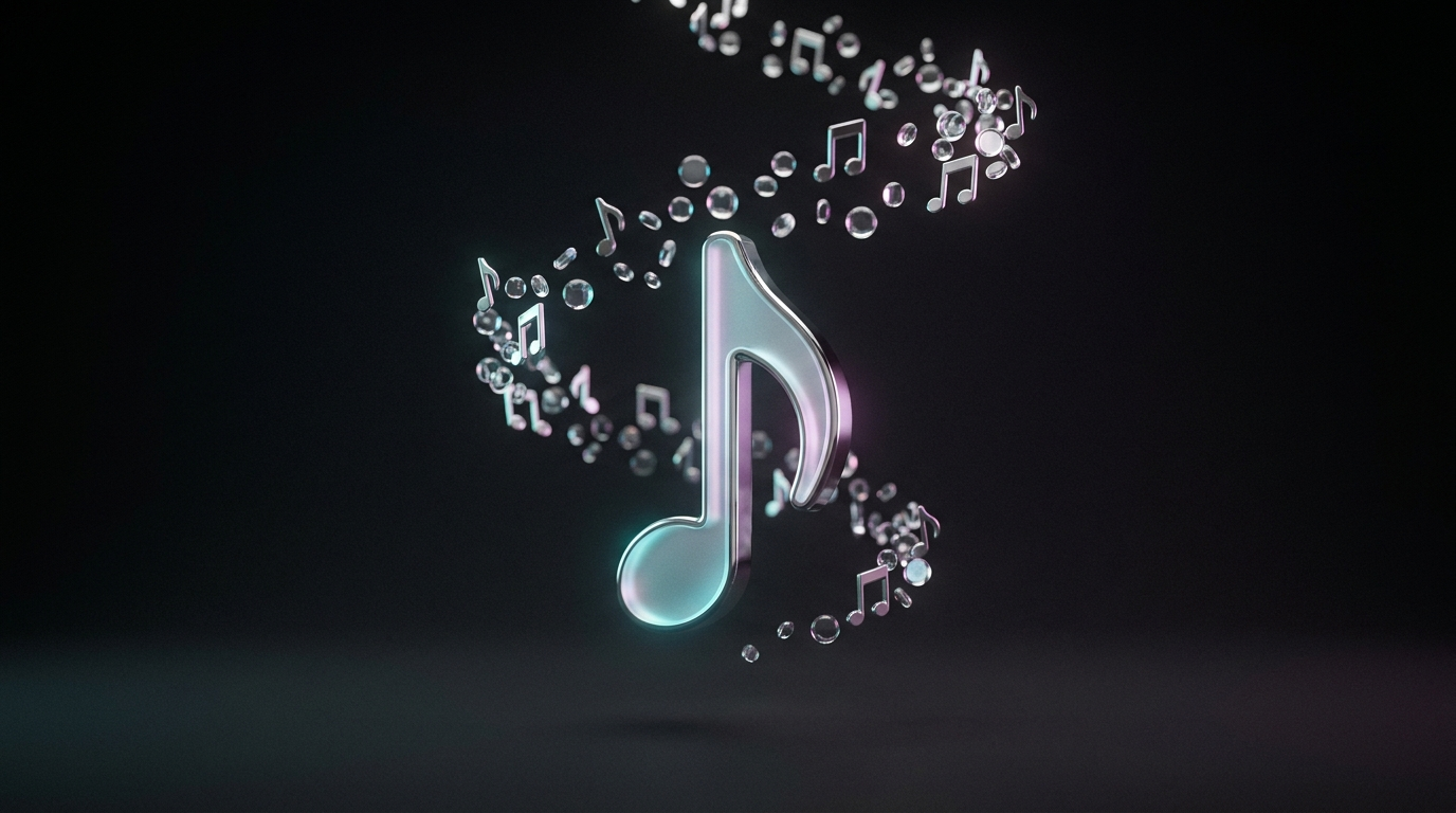Illustration 3D premium : croissance d'abonnes TikTok, note de musique chromee et flux d'abonnes qui montent