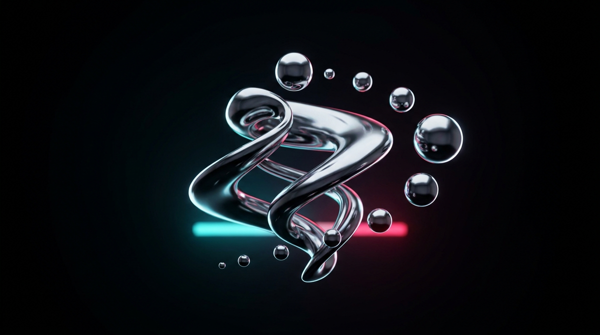 Illustration 3D premium : acheter des abonnés TikTok, note chrome liquide et orbes de croissance sur fond noir