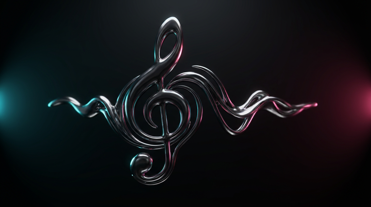Sculpture chrome abstraite évoquant une note de musique, illustration pour un guide sur les likes TikTok gratuits