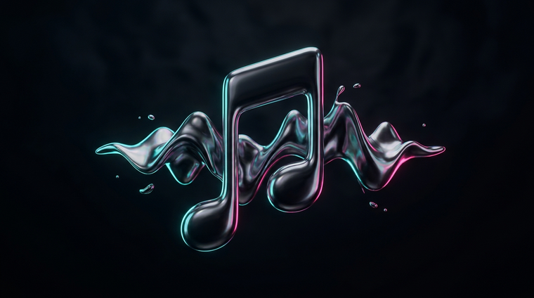 Vues TikTok gratuites : sculpture chrome cyan et magenta évoquant une note de musique et une onde