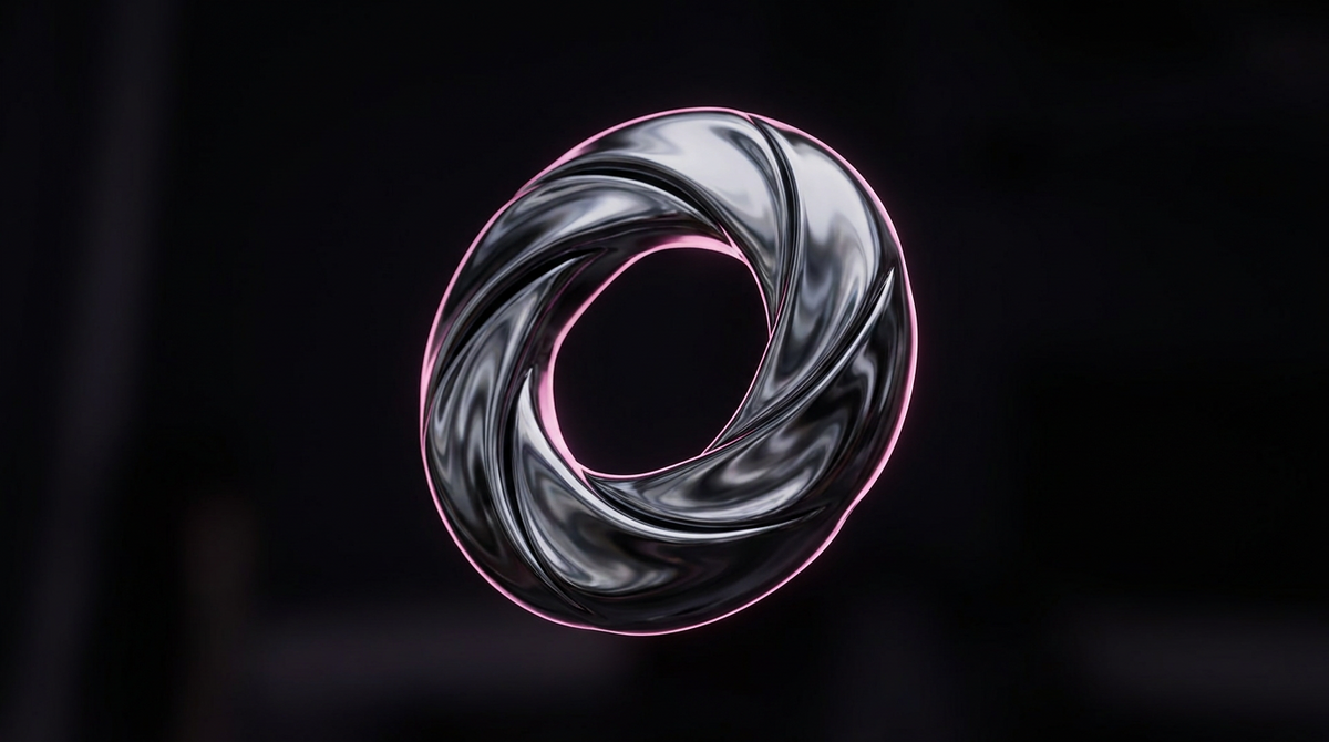 Followers pas cher : sculpture chrome rose-violet évoquant un diaphragme d'appareil photo