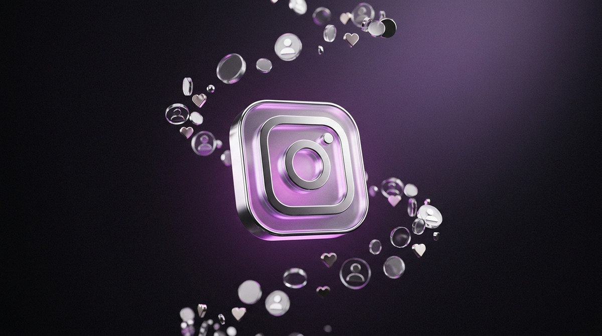 Illustration 3D premium : croissance d'abonnes Instagram, glyph appareil photo chrome et flux d'abonnes qui montent
