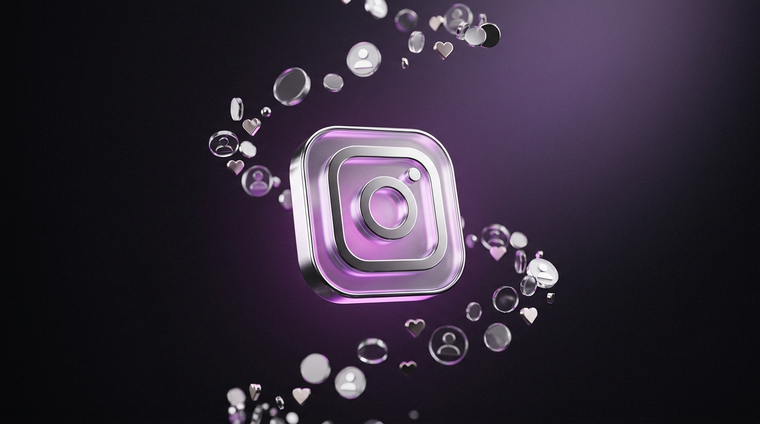 Illustration 3D premium : croissance d'abonnes Instagram, glyph appareil photo chrome et flux d'abonnes qui montent