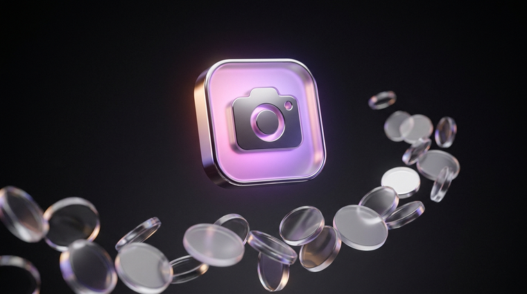 Illustration 3D : prix de 1000 abonnes Instagram, jetons de valeur en verre et croissance du compte
