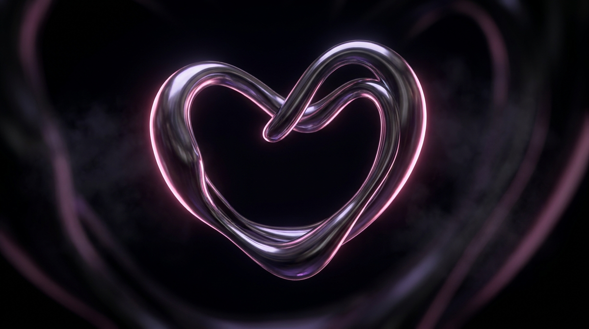 Acheter des likes Instagram : sculpture en chrome en forme de cœur sur fond noir