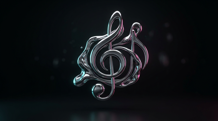Abonnés TikTok gratuits : sculpture chrome en forme de note de musique sur fond noir